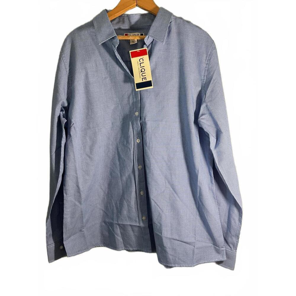 Clique Light Blue Gingham Button-Up Dress Shirt - New with Tags XXL